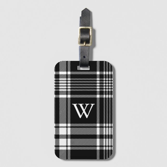 Black and White Tartan Play Bagagebricka (Framsida vertikal)