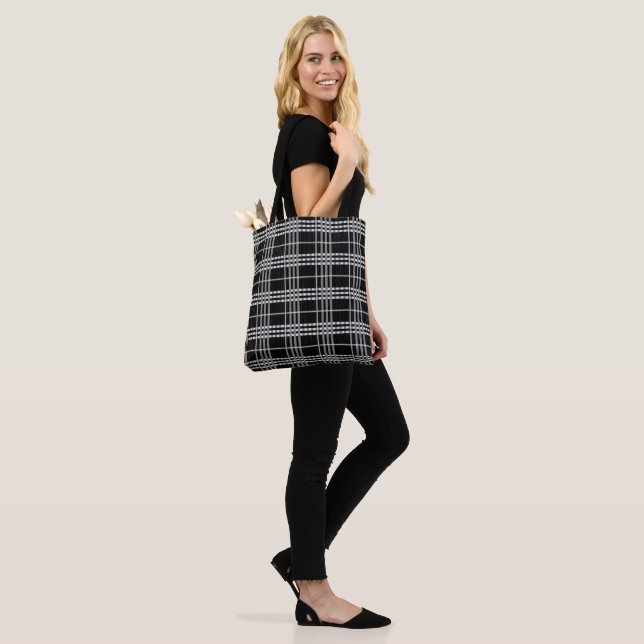 Black and White Tartan Tote Bag Tygkasse (På modell)