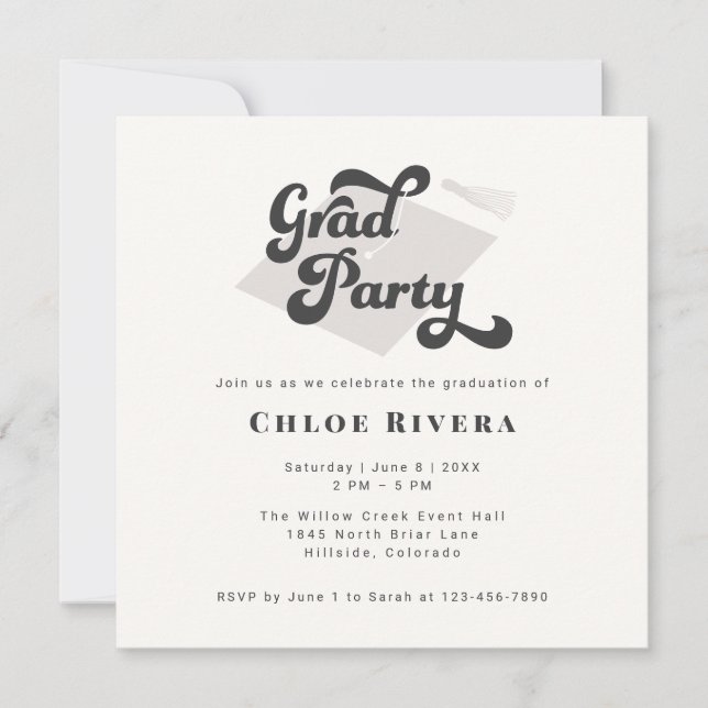 Black and White Tassel Grad Party Invitation (Framsida)