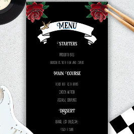 Black and White Tattoo Rockabilly Bröllop Menu Meny