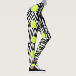 Black and White Tennis Boll Zigzag Tennis Player's Leggings