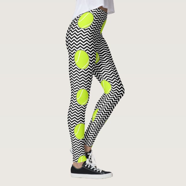 Black and White Tennis Boll Zigzag Tennis Player's Leggings (Höger)