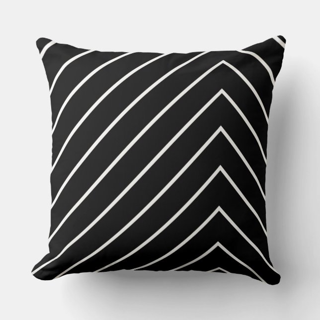 Black and White Thin Zig Zag Linjer Kudde (Framsida)