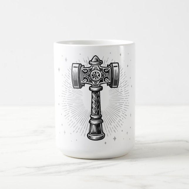 Black and white Thor's Hammer Mjolnir Kaffemugg (Center)