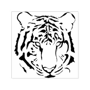 Black and White Tiger Ansikte Rand Silhouette Självfärgande Stämpel