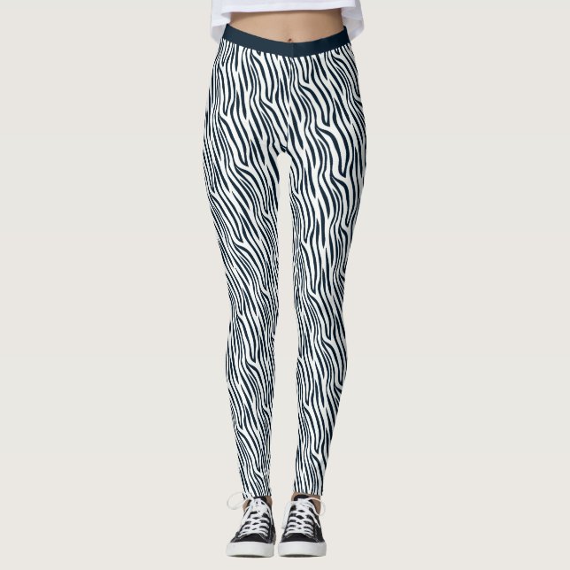 Black and White Tiger Rand Mönster Gym Fitness Leggings (Framsida)