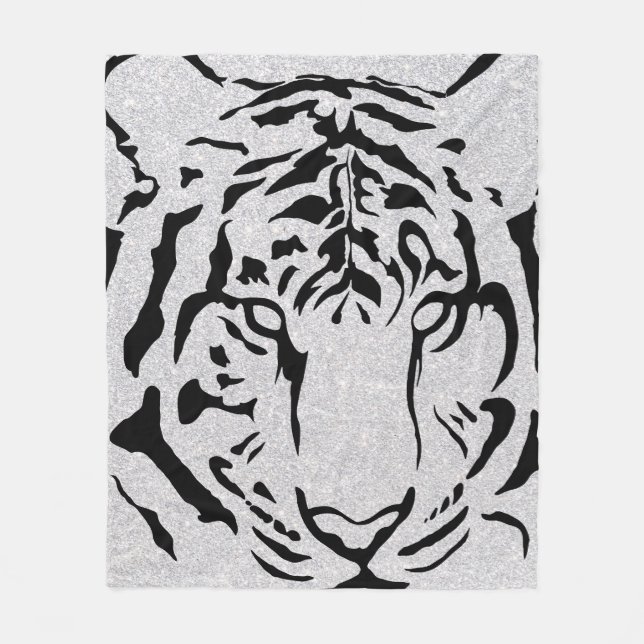 Black and White Tiger Silhouette Fleecefilt (Framsidan)