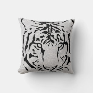 Black and White Tiger Silhouette Kudde