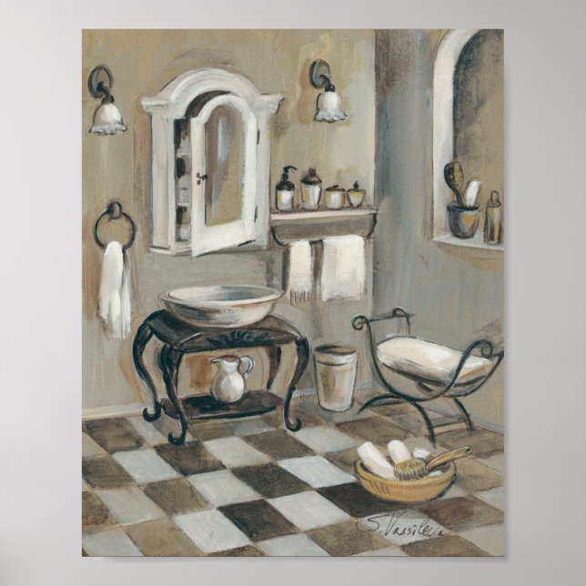 Black and White Tiled Fransk Bathroom Poster (Framsidan)