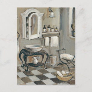 Black and White Tiled Fransk Bathroom Vykort