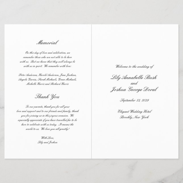 Black and White Timeless Budget Wedding Program (Framsidan)