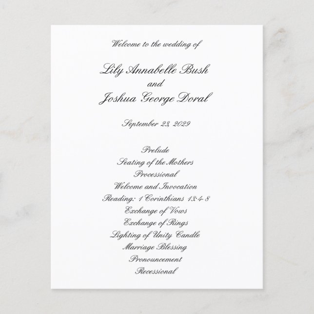 Black and White Timeless Budget Wedding Program (Framsidan)