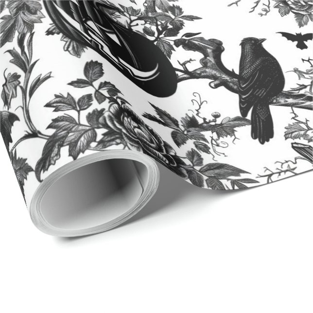 Black and White Toile Halloween Presentpapper (Rullad Hörn)