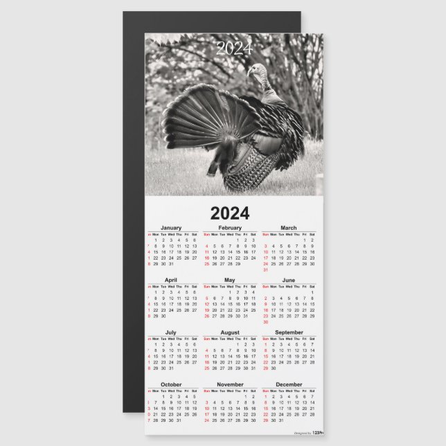 Black and White Tom Turkey Magnetic Calendar Card (Fram/baksida)