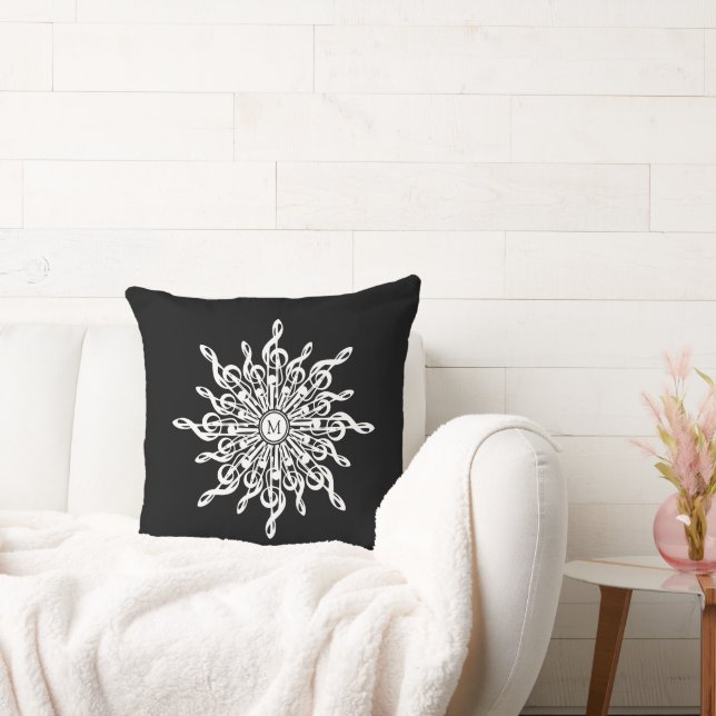 Black and White Treble Clef Snowflake Monogram Kudde (Soffa)