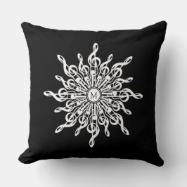 Black and White Treble Clef Snowflake Monogram Kudde