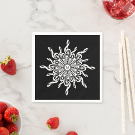 Black and White Treble Clef Snowflake Monogram Pappersservett