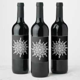 Black and White Treble Clef Snowflake Monogram Vinflaska Etikett