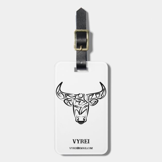 Black and White Tribal Bull / Ox Bagagebricka (Vertikal Framsida)