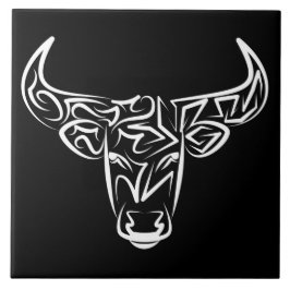 Black and White Tribal Bull / Ox Kakelplatta