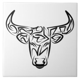 Black and White Tribal Bull / Ox Kakelplatta