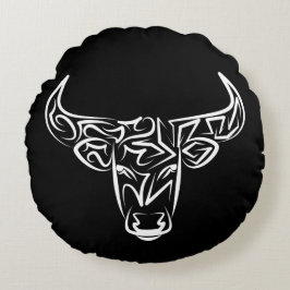 Black and White Tribal Bull / Ox Rund Kudde