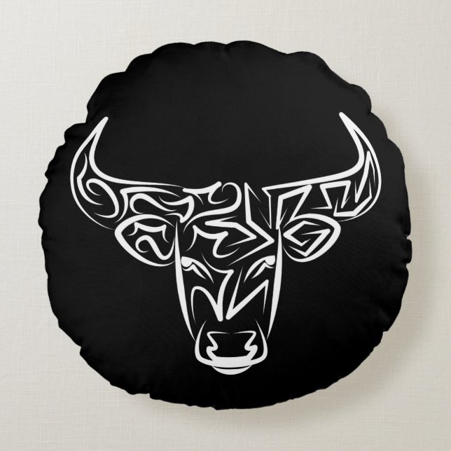 Black and White Tribal Bull / Ox Rund Kudde (Framsidan)