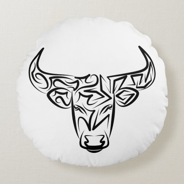 Black and White Tribal Bull / Ox Rund Kudde (Framsidan)