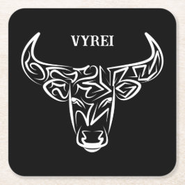 Black and White Tribal Bull / Ox Underlägg Papper Kvadrat