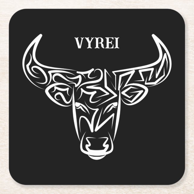 Black and White Tribal Bull / Ox Underlägg Papper Kvadrat (Framsidan)