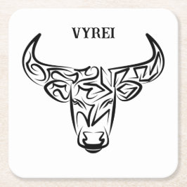 Black and White Tribal Bull / Ox Underlägg Papper Kvadrat