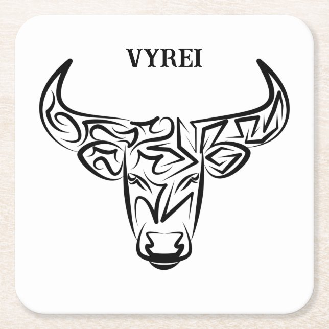 Black and White Tribal Bull / Ox Underlägg Papper Kvadrat (Framsidan)