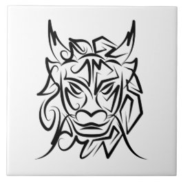 Black and White Tribal Dragon Kakelplatta