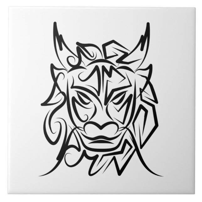 Black and White Tribal Dragon Kakelplatta (Framsidan)