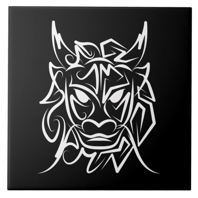 Black and White Tribal Dragon Kakelplatta (Framsidan)