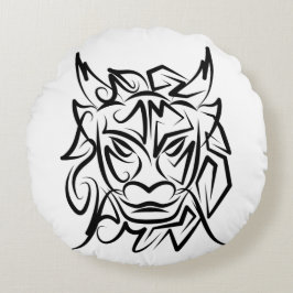 Black and White Tribal Dragon Rund Kudde