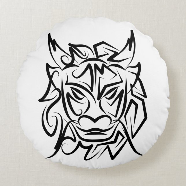 Black and White Tribal Dragon Rund Kudde (Framsidan)