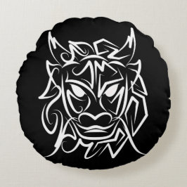 Black and White Tribal Dragon Rund Kudde