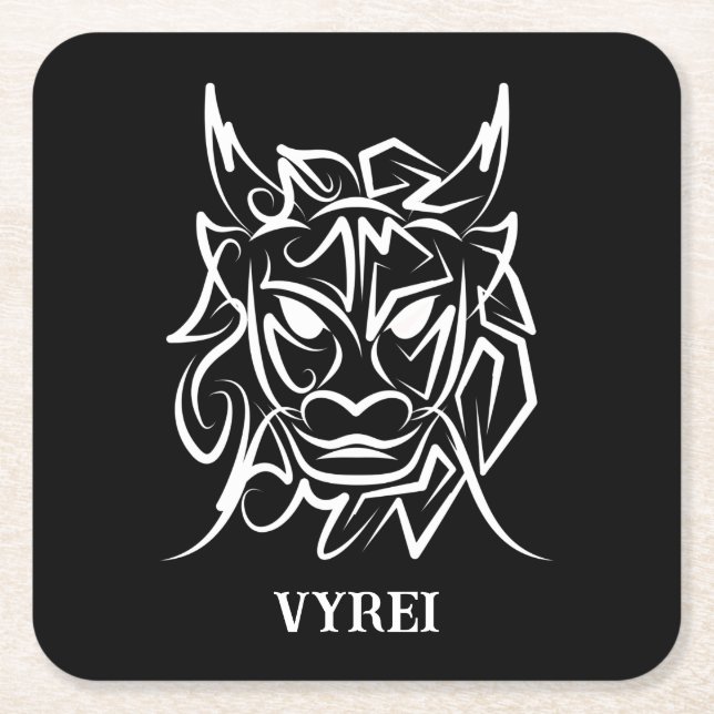 Black and White Tribal Dragon Underlägg Papper Kvadrat (Framsidan)