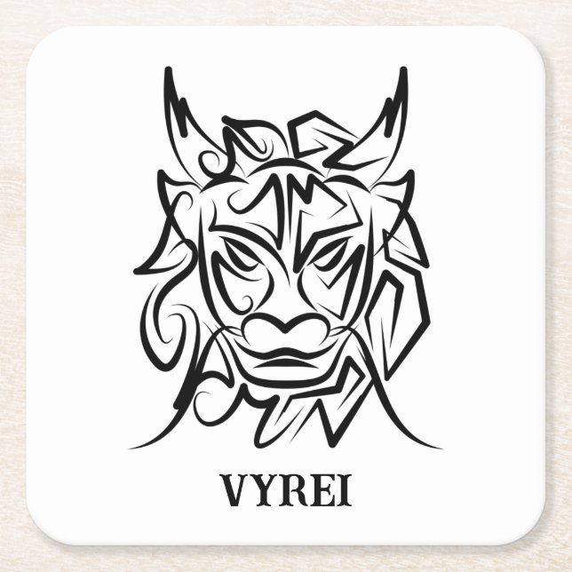 Black and White Tribal Dragon Underlägg Papper Kvadrat (Framsidan)