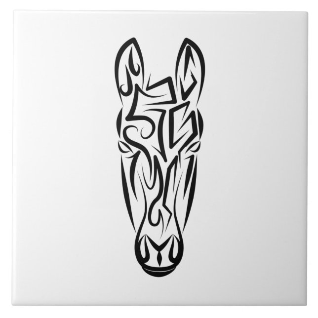Black and White Tribal Horse Kakelplatta (Framsidan)
