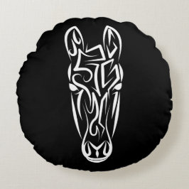 Black and White Tribal Horse Rund Kudde