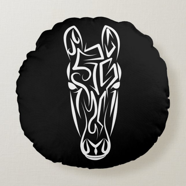 Black and White Tribal Horse Rund Kudde (Framsidan)