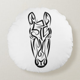 Black and White Tribal Horse Rund Kudde