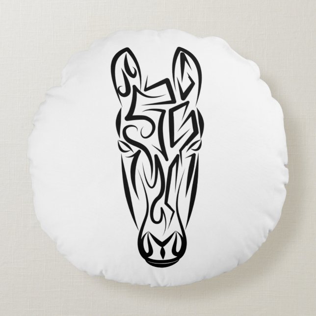 Black and White Tribal Horse Rund Kudde (Framsidan)