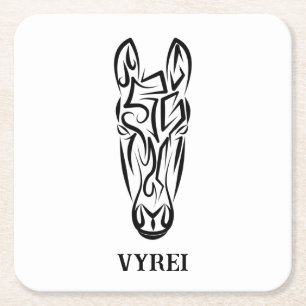 Black and White Tribal Horse Underlägg Papper Kvadrat