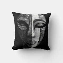 Black and White Tribal Inspired Abstrakt Ansikte T Kudde
