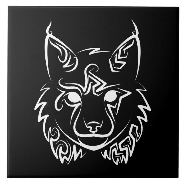 Black and White Tribal Lynx Kakelplatta (Framsidan)