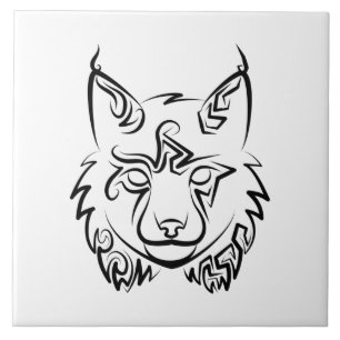 Black and White Tribal Lynx Kakelplatta