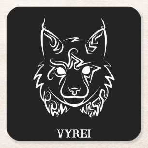 Black and White Tribal Lynx Underlägg Papper Kvadrat